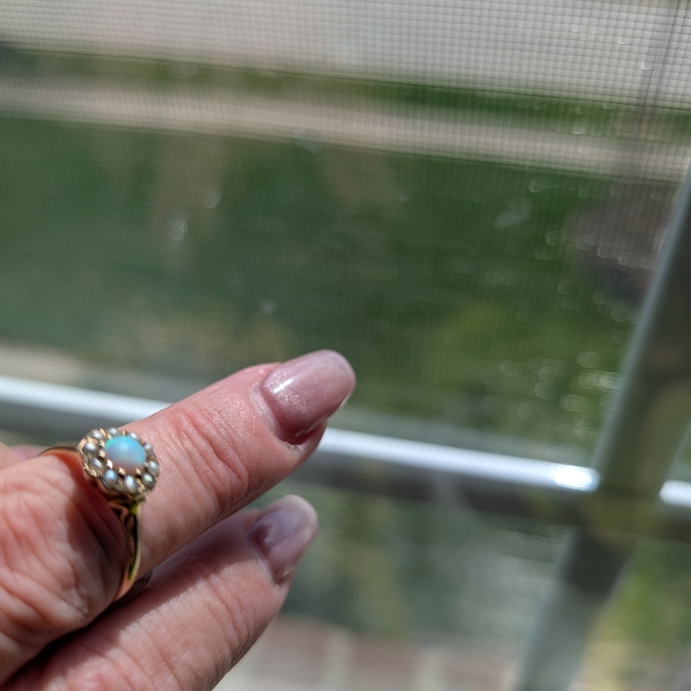 Antique Victorian Opal & Pearl 10k Ring - Picture 6 of 9